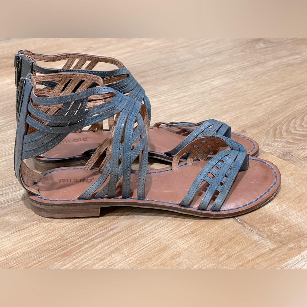 Nicole Blue and Brown Strappy Sandals